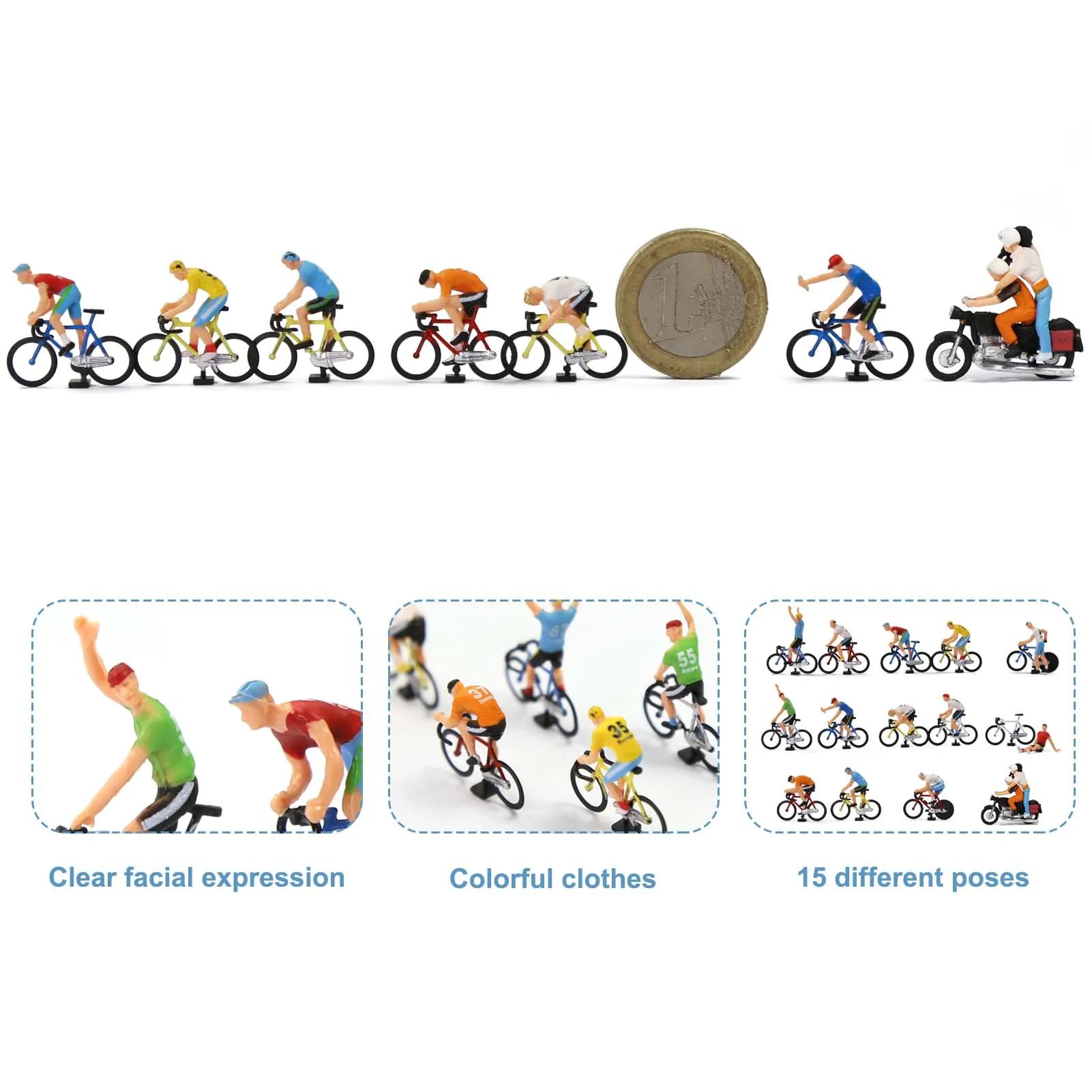 Modelo de Trens Escala HO Evemodel 1:87 Ciclista Cavaleiro Fotógrafo 15 P8722 Diferentes Poses Da Bicicleta Da Motocicleta