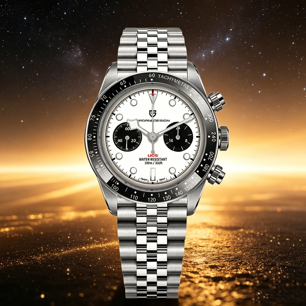 2026 Nouvelles Montres pour Hommes PAGANI DESIGN Panda Montre à Quartz De Luxe Pour Hommes Montres-Bracelets Chronographe De Sport De Vitesse Pour Hommes Miroir Saphir AR Lunette Céramique Lumineuse Étanche Horloge Cadeau Pour Homme En Acier Inoxydable