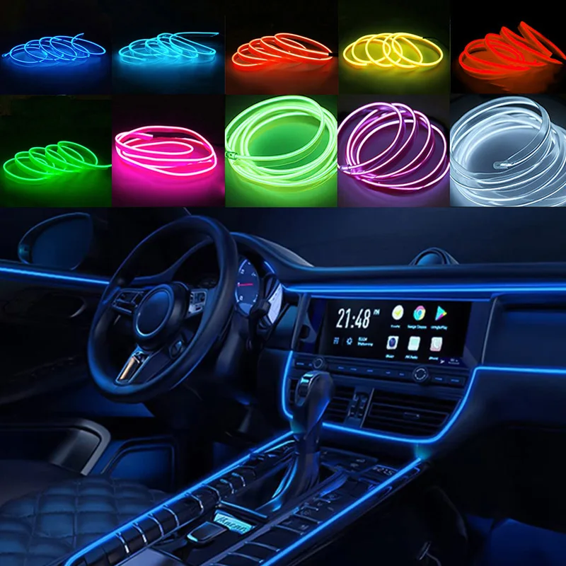 

DIY Car LED Light Interior Ambient LED Strip Neon Lighting Garland Wire Rope Tube Decoration Flexible Tube Colors Auto Led