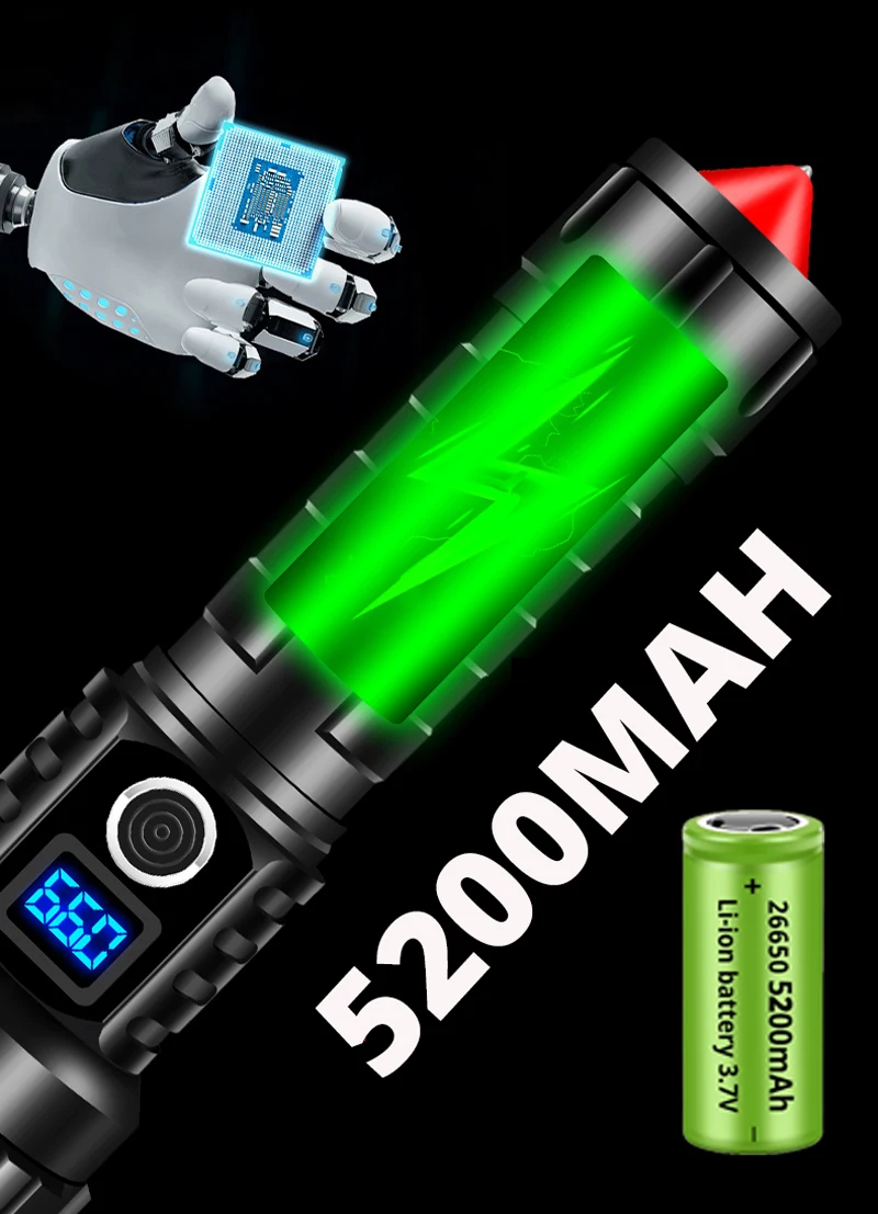 990000000LM NEW LED Flashlight XHP270 Powerful USB Torch Self-Defense T6 Tactical Bikelight Waterproof Lantern Zoom for Camping