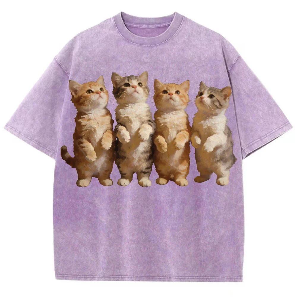 

Футболка с рисунком кошек, унисекс, свободная посадка, круглый вырез, короткий рукав, дышащая мягкая ткань, летняя повседневная уличная одежда, Harajuku Kawaii