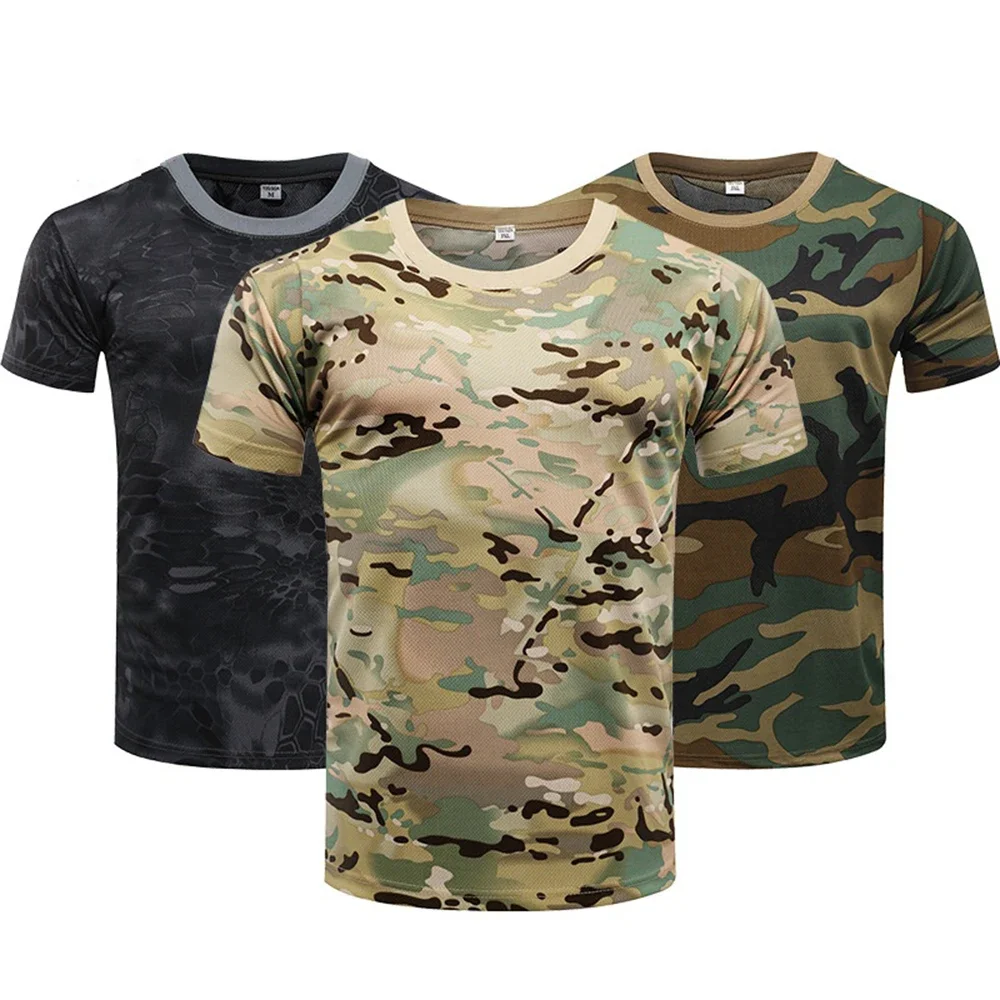 Taktyczna koszulka kamuflażowa z krótkim rękawem męska szybkoschnąca koszulka bojowa wojskowa koszulka wojskowa Camo Outdoor piesze wycieczki koszule myśliwskie — zdjęcie 2