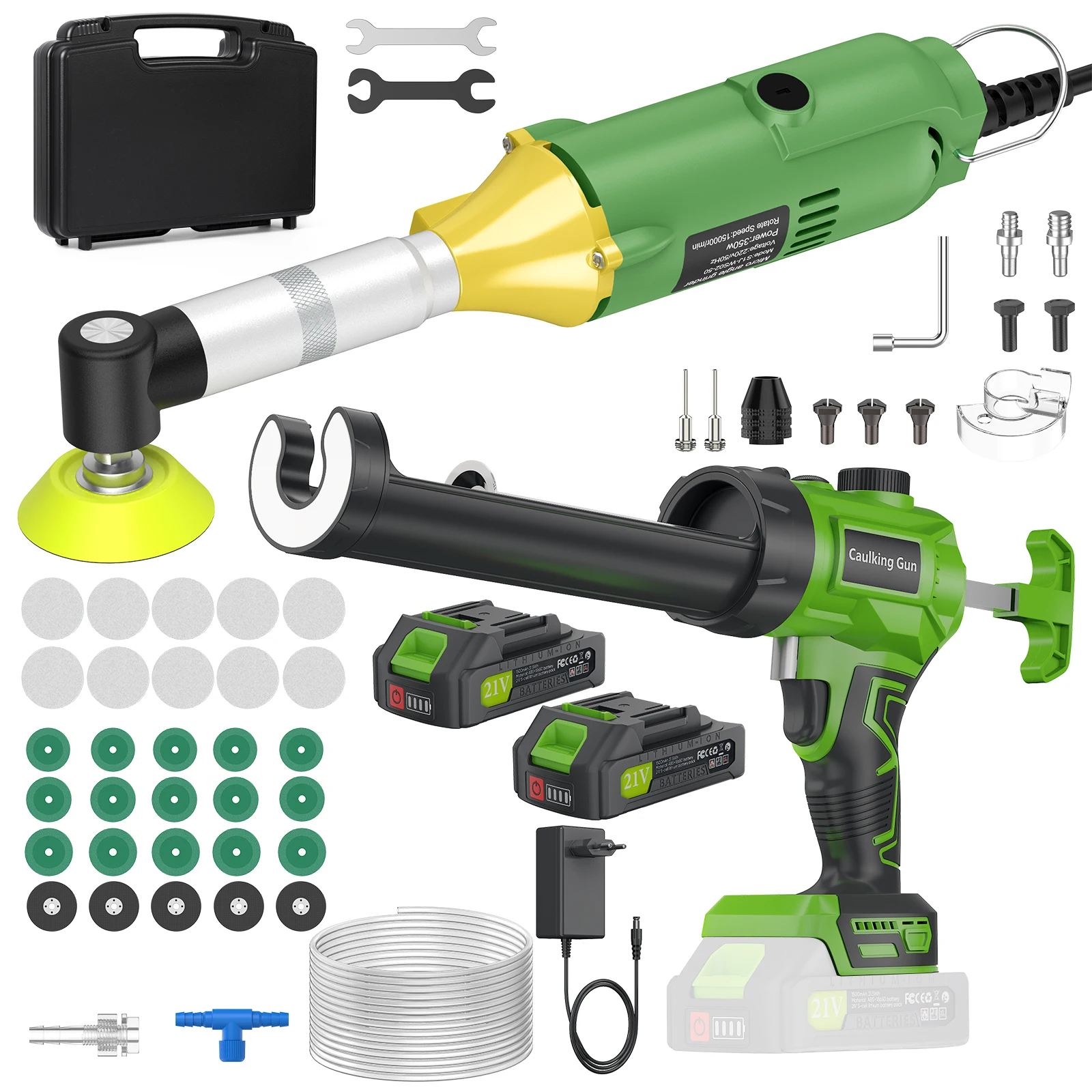 Juego de máquina limpiadora de juntas y pistola de calafateo 2 en 1, amoladora eléctrica recta de 350W, herramienta de embellecimiento de azulejos cerámicos, pistola de pegamento para vidrio eléctrica inalámbrica, herramienta de reparación DIY con 6 velocidades ajustables y 4 velocidades variables, luz LED, para relleno y sellado de ventanas y puertas