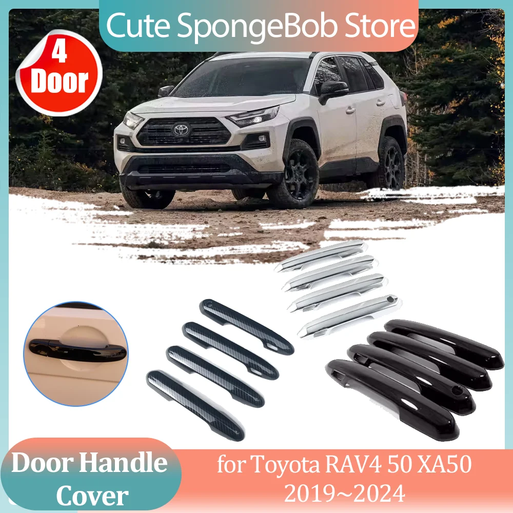 

Крышка автомобильной ручки для Toyota RAV4 50 XA50 2019 ~ 2024 2020 2021, черная наклейка на дверь из углеродного волокна, декоративная полоса, аксессуары для декора