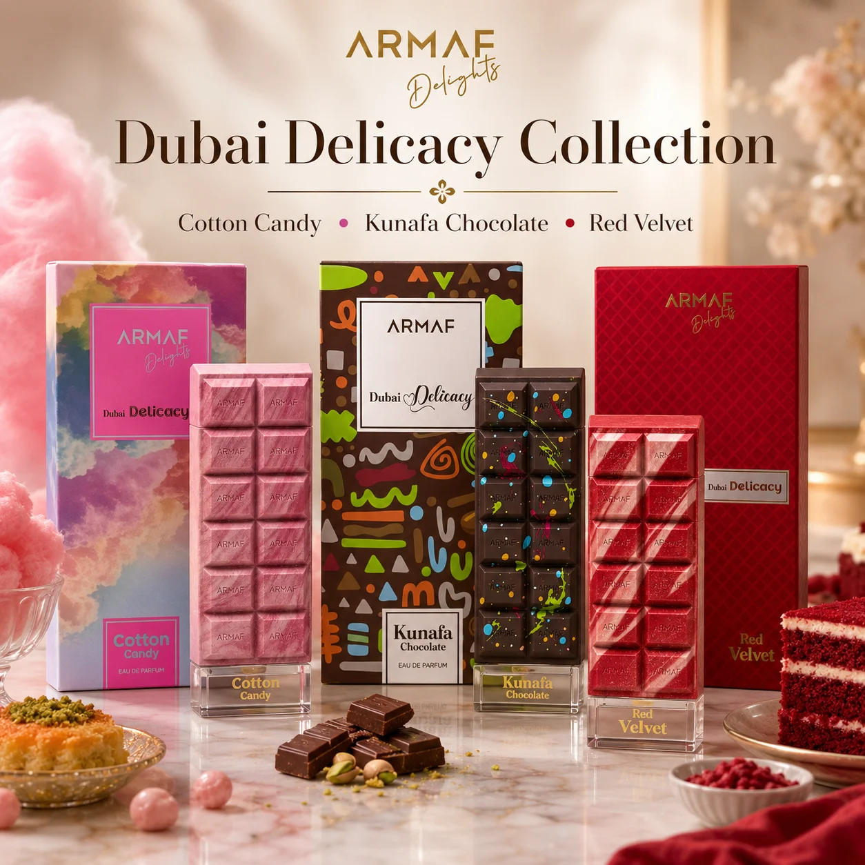

ARMAF Delights Dubai Delicacy Collection Eau de Parfum, Cotton Candy, Kunafa Chocolate and Red Velvet Sweet Gourmand Fragrance Set