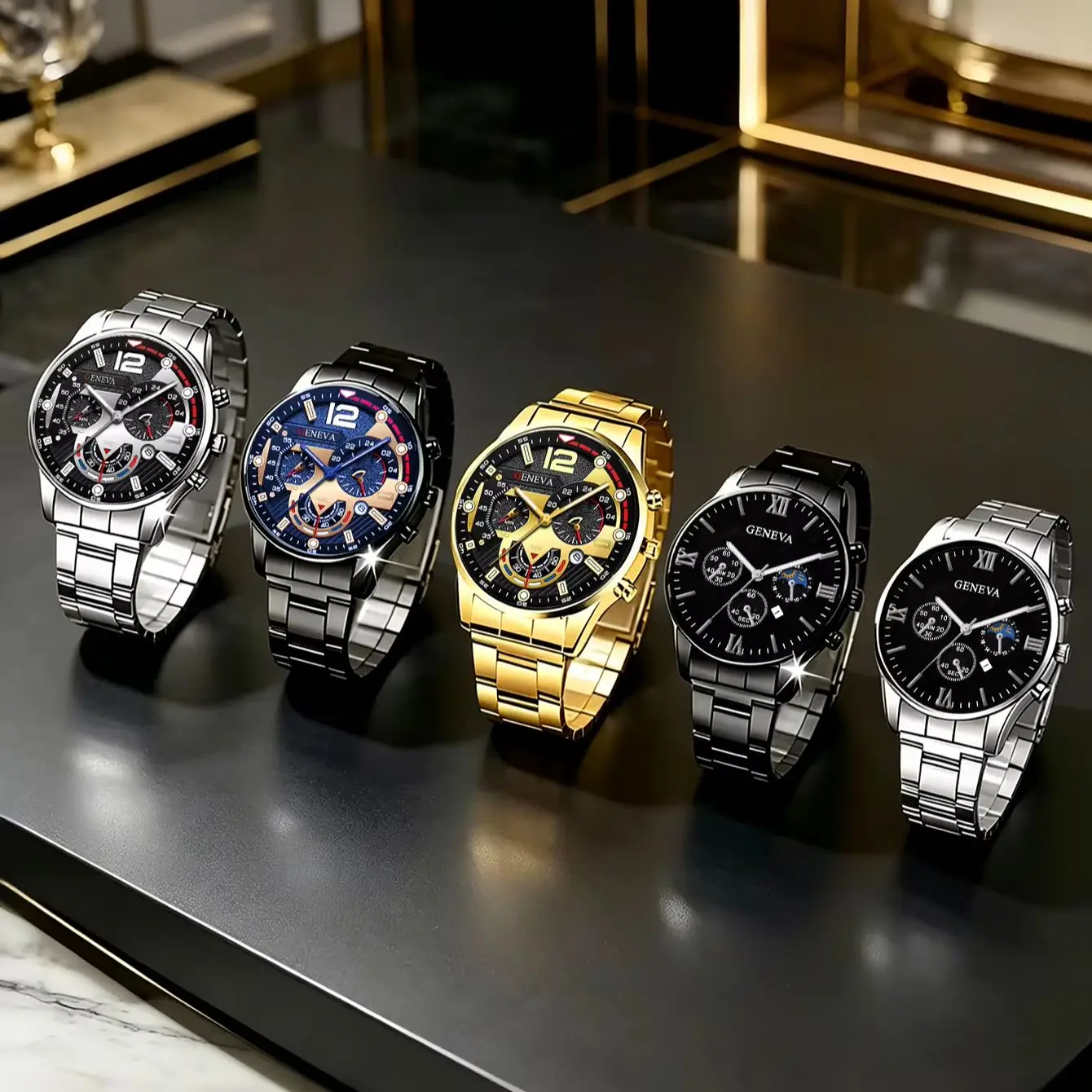 5-piece set, men's casual simple quartz watch set, suitable for business occasions, casual occasions, and daily wear, stylish and versatile. Perfect gift for boyfriend or father, suitable for various occasions: daily wear, parties, Valentine's Day, Easter, Christmas, New Year's Day, Halloween