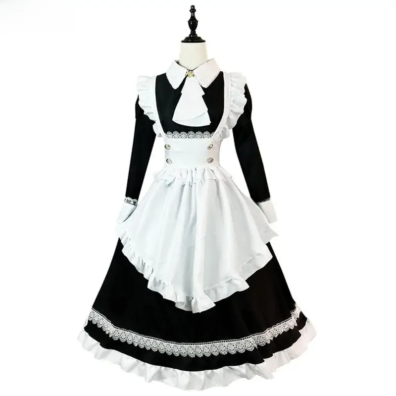 Strój pokojówki dla kobiet Sukienka Lolita Śliczny kostium Kawaii Cafe Czarny Biały Męski mundur Długi fartuch Sukienka Mucama Kostium Cosplay — zdjęcie 2