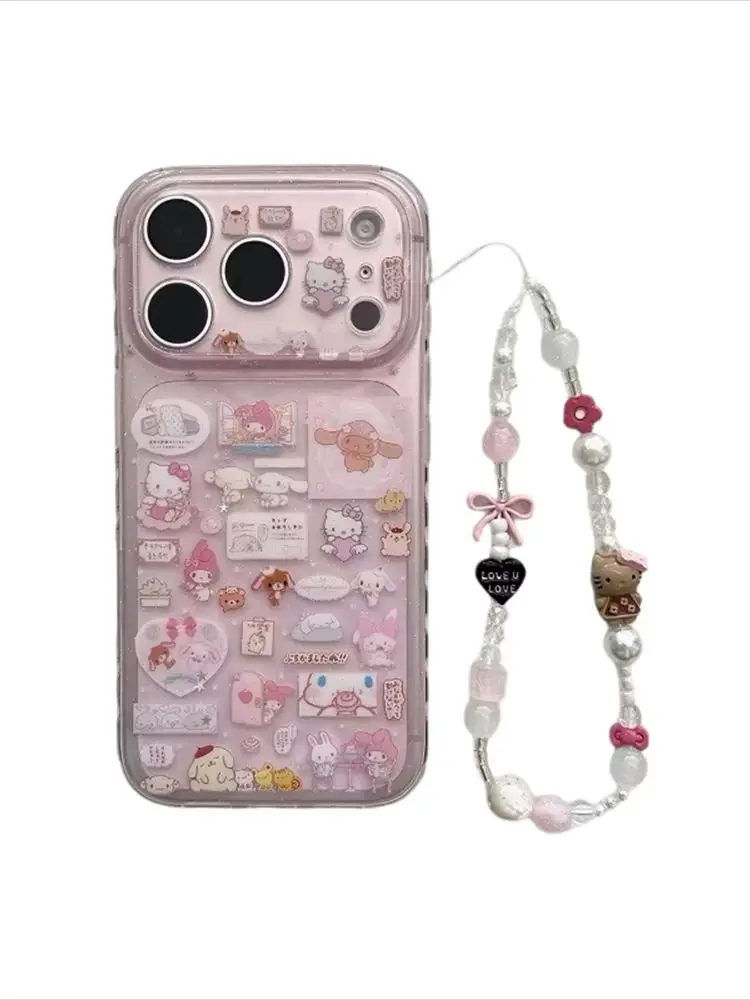 Urocze etui na telefon z króliczkiem i łańcuszkiem w stylu kawaii, odporne na wstrząsy, do iPhone 17 Pro 14 13 15 16 Max 17 Pro Max, koreańskie obudowy, funda. — zdjęcie produktu 7