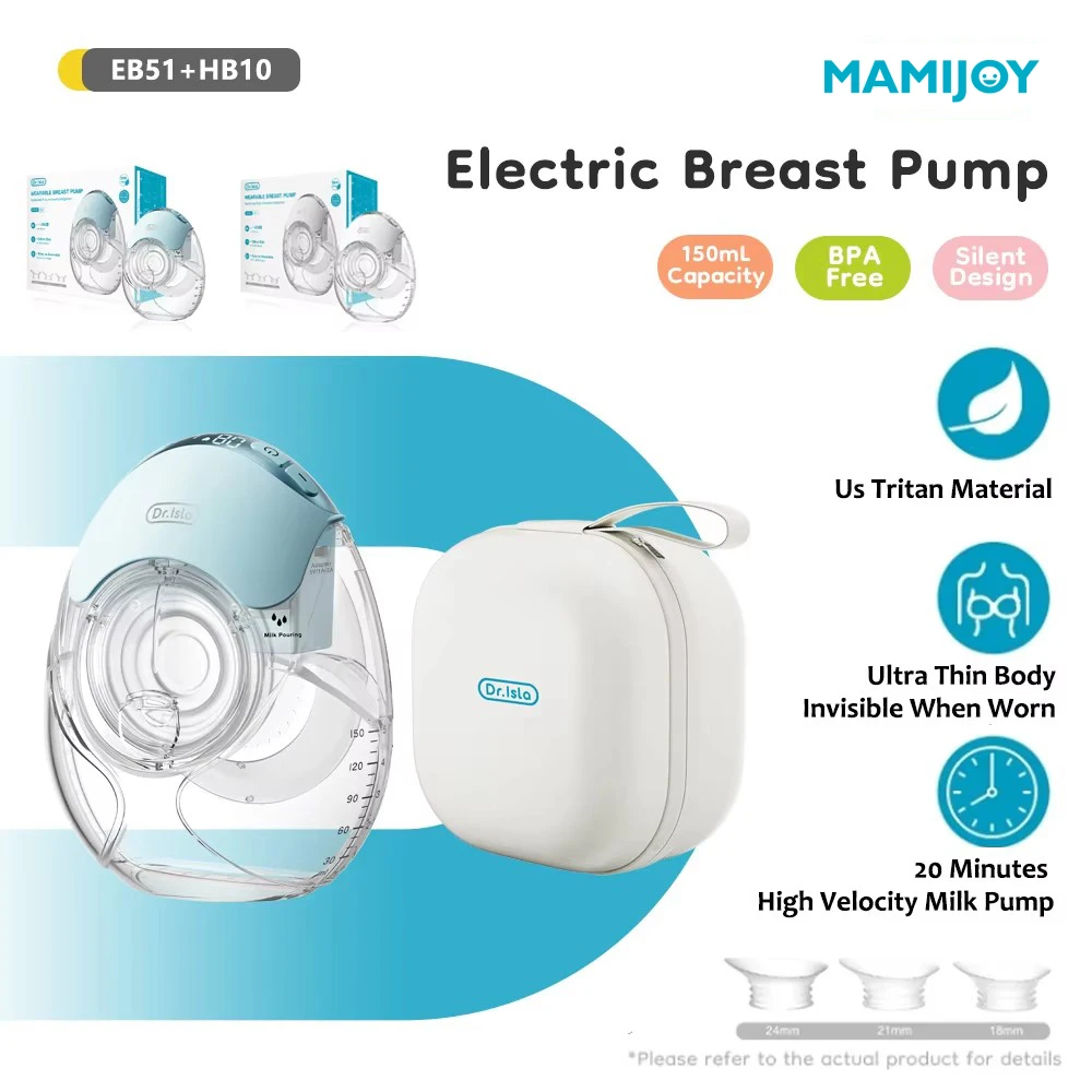 MAMIJOY Extractor de leche eléctrico portátil Invisible con bolsa de viaje silencioso 3 modos 12 niveles de succión regalo brida de 18/21/24mm EB51 y HB10