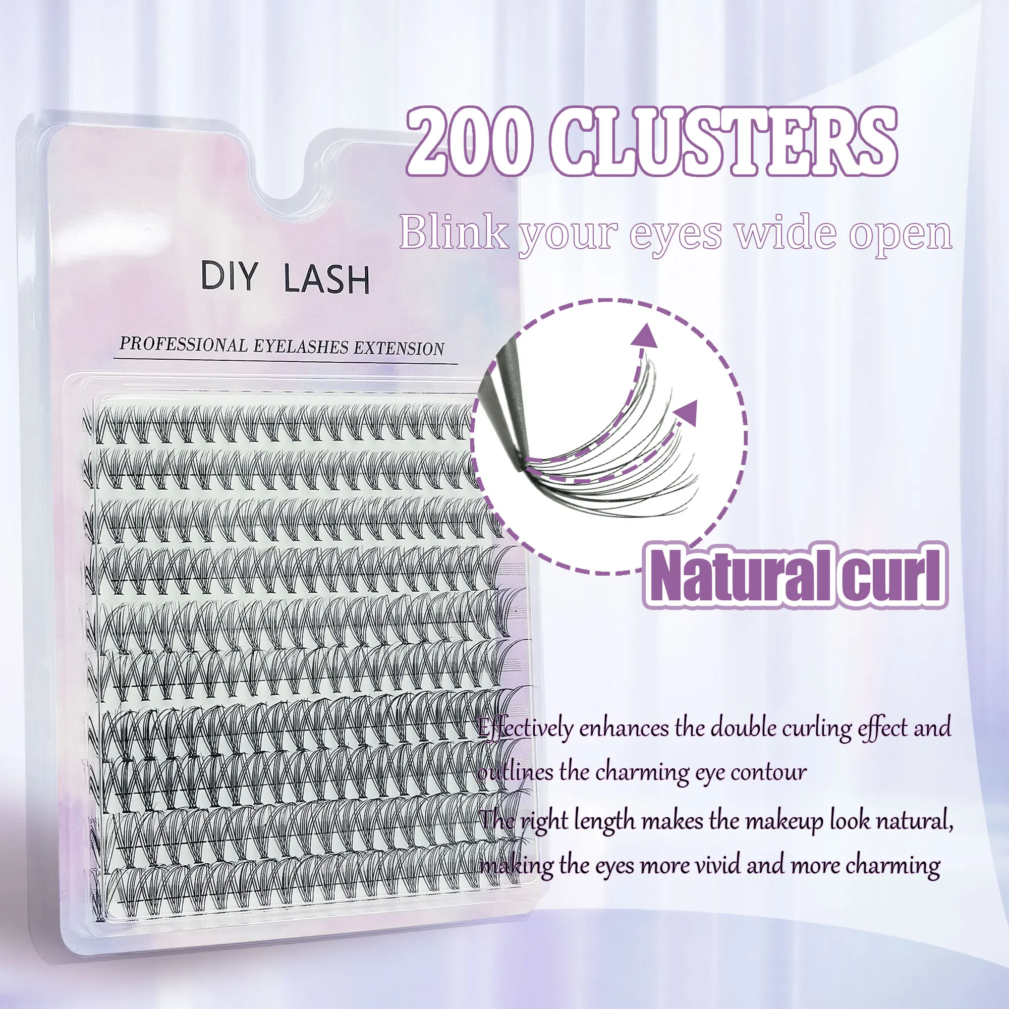 200 clusters de cílios finos DIY - onda C/D, 8-16 mm, fofos e naturais, adequados para iniciantes, adequados para viagens/casamento