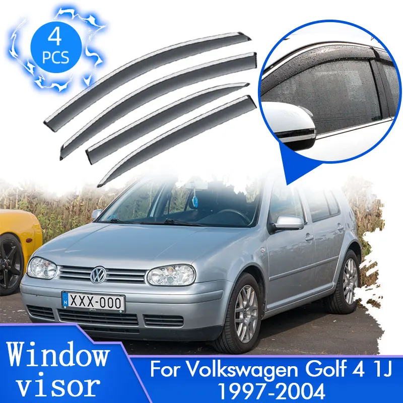 

4 шт. для VW Volkswagen Golf 4 Mk4 1J 1997 ~ 2004 дождевые оконные козырьки, дефлекторы лобового стекла, защитная крышка, накладка, автомобильные аксессуары