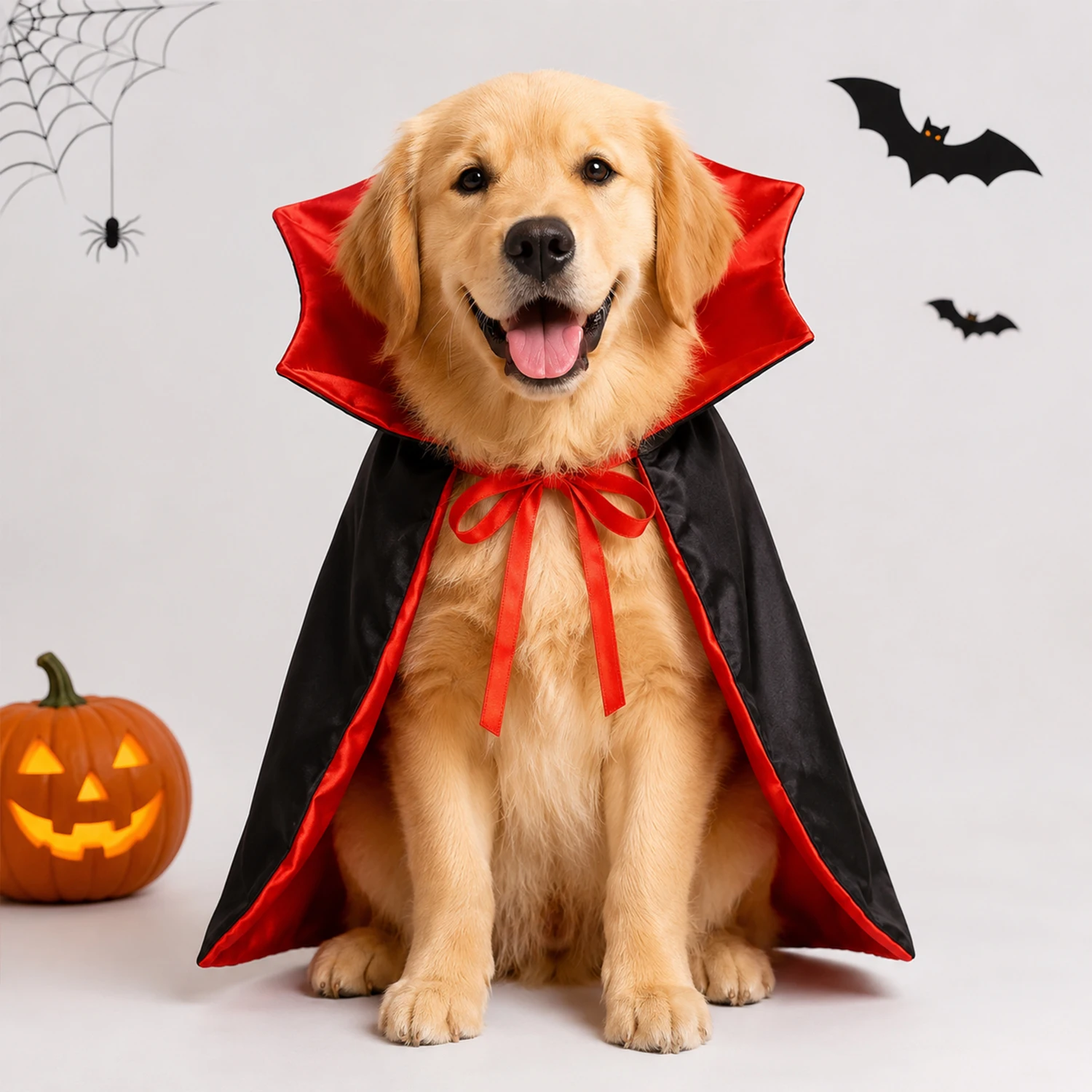 Halloween-Vampirumhang für Hunde und Katzen, schwarzer, roter Zaubererumhang, Haustierkostüm mit verstellbarer Krawatte, gruseliges Verkleidungs-Outfit. – Detail 1