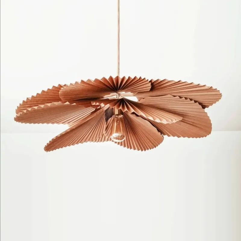 Wabi Vintage braun Papier Fan Blatt Kronleuchter führte E27 Beleuchtung warmweiß Schlafzimmer dekorative kreative Kunst Kupfer Leuchte Lampe