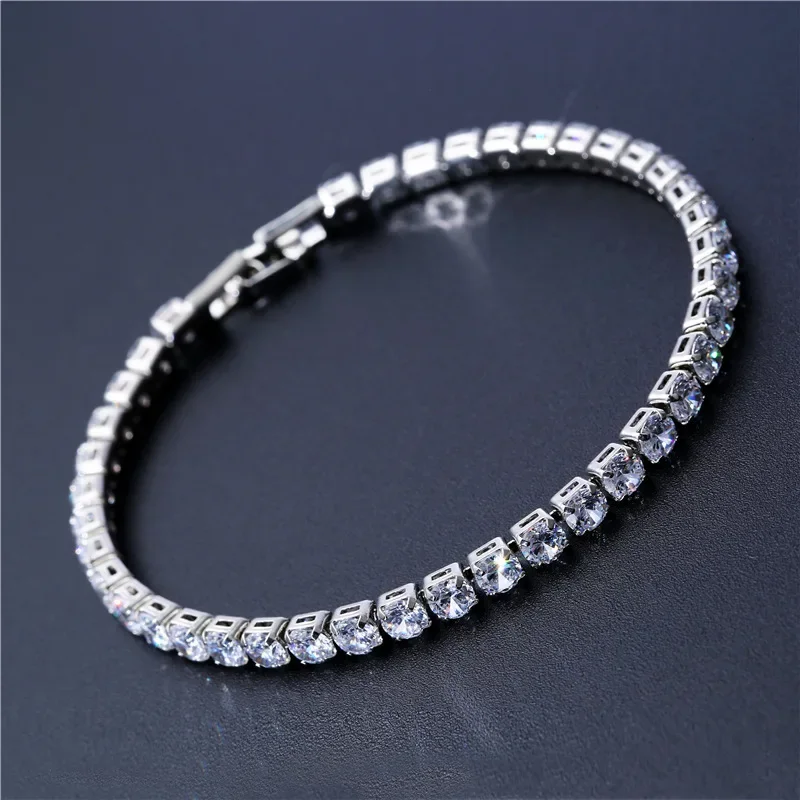 Luxus 4mm Zirkonia Tennis Armbänder Iced Out Kette Kristall Hochzeit Armband Für Frauen Männer Gold