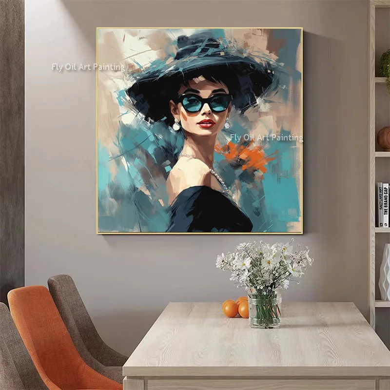 

Woman Wearing Hat Abstract Oil Painting On Canvas Wall Art Hand Painted Modern Woman Home Decor Contemporary Art As Best Gift