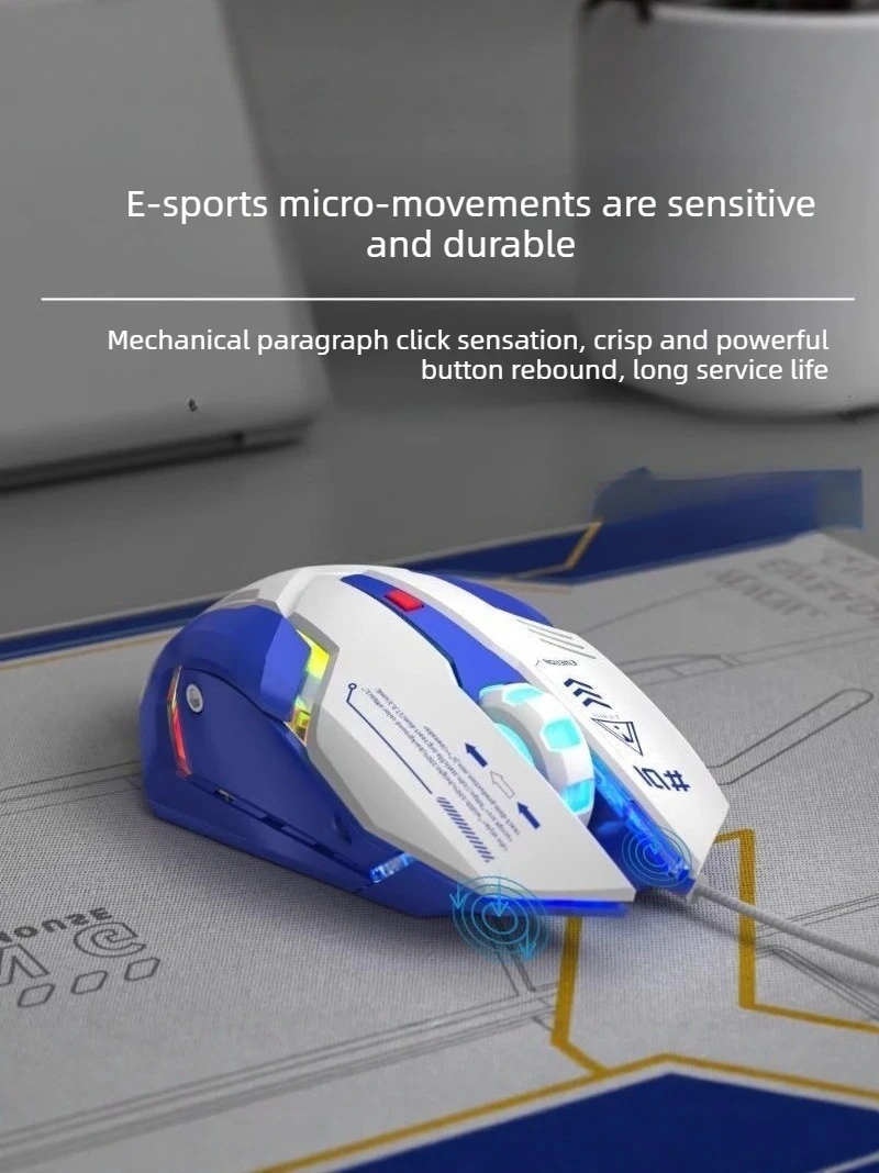 EWEADN G10 Wired Gaming Mouse RGB Silent 6 Keys Macro Programmable Mute Mouse 3200 DPI Ergonomic for Office/Competitive Gamers