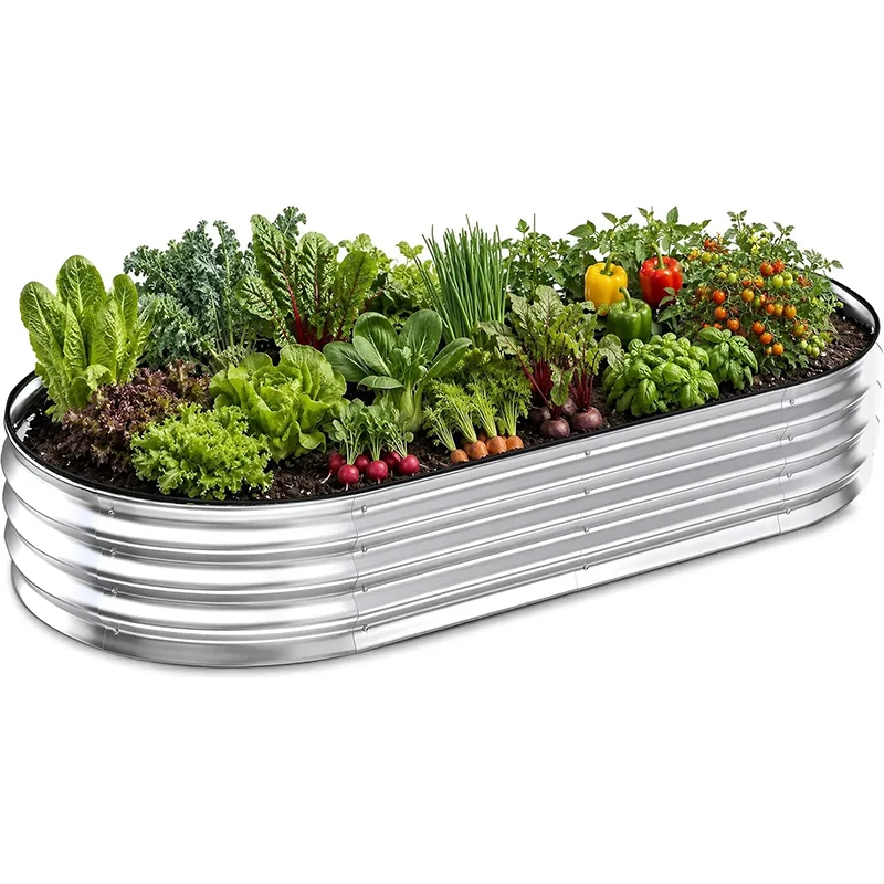 Galvanized Raised Garden Bed，Oval Rot-Resistant Metal Garden Bed Planter, Large Metal Garden Box with Open-Bottom Design,For Gardening,Flower,Outdoor,Vegetables, Fruits,Easy Assembly