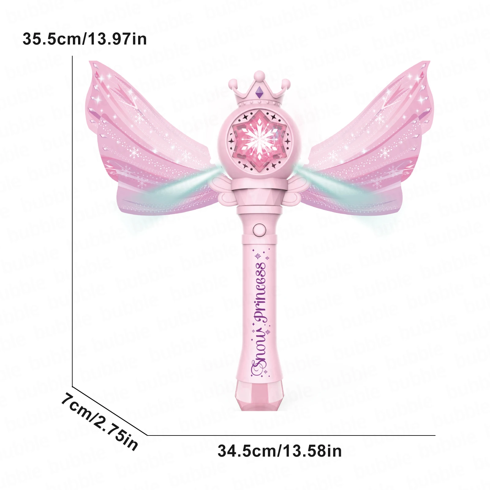 Princess Butterfly Bubble Wand for Girls, Pink Snowflake Light & Music Toy, Gift Box, Batteries and Bubble Solution Not Included