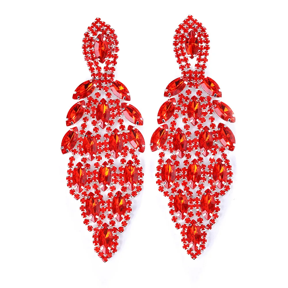 Ins Fashion Colorful Rhinestone Leaf Dangle Earrings for Women 2023 Shiny Water Drop Crystal Earrings Drag Queen Jewelry