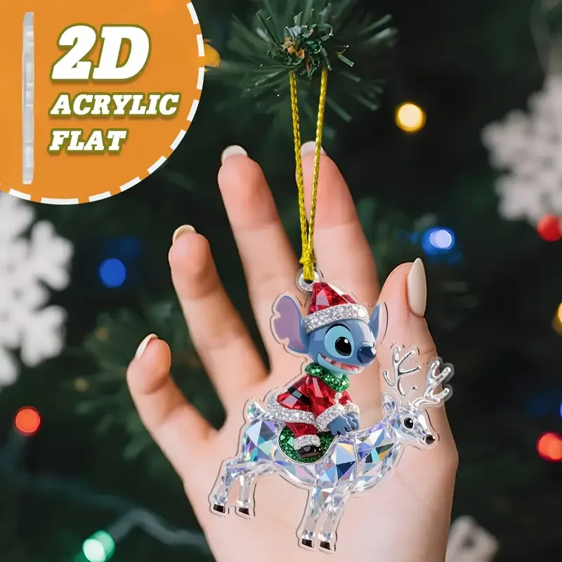 Ornements de dessus d'arbre de noël 6 pièces, ensemble plat 2D de 6 pièces d'ornements acryliques sur le thème de noël Lilo & Stitch, adapté au 2D