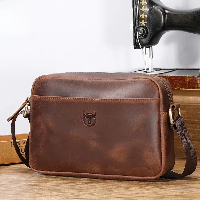 Męska torba podróżna z prawdziwej skóry na ramię Retro o dużej pojemności skóra Crazy Horse wysokiej jakości torba Crossbody — zdjęcie 2