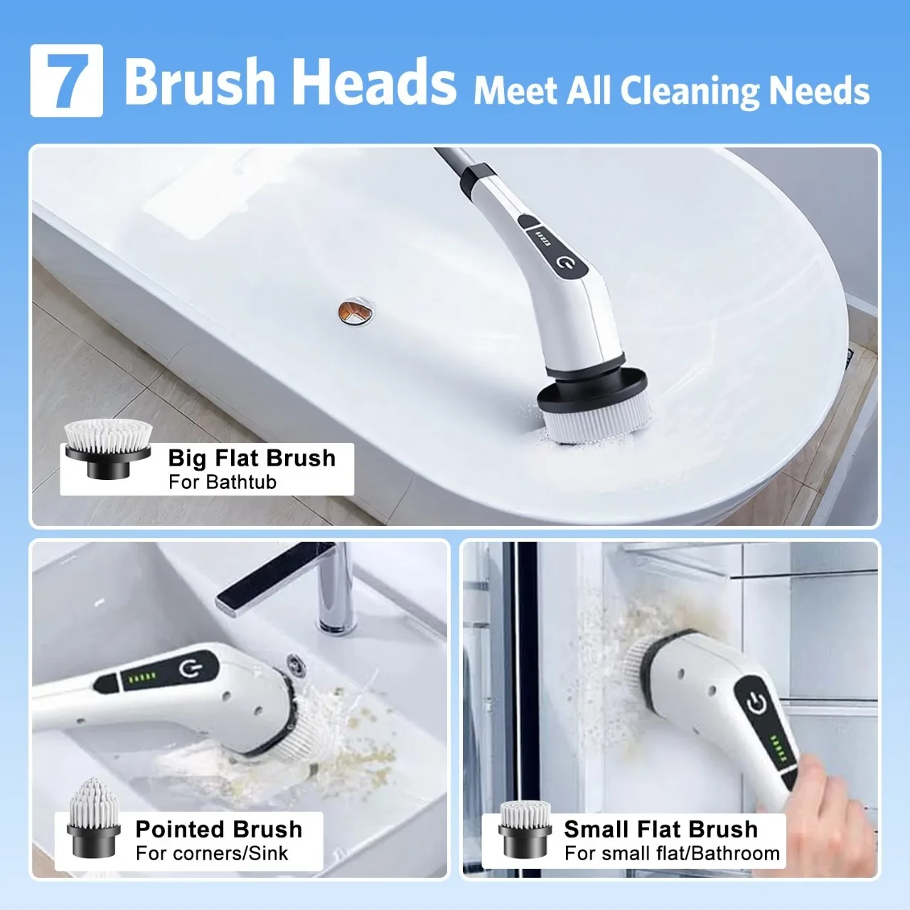 Cordless Electric Spin Scrubber 500RPM 25W Power Cleaning Brush Waterproof Handheld Scrubber for Bathroom Tub Shower Tile Grout Sink Kitchen