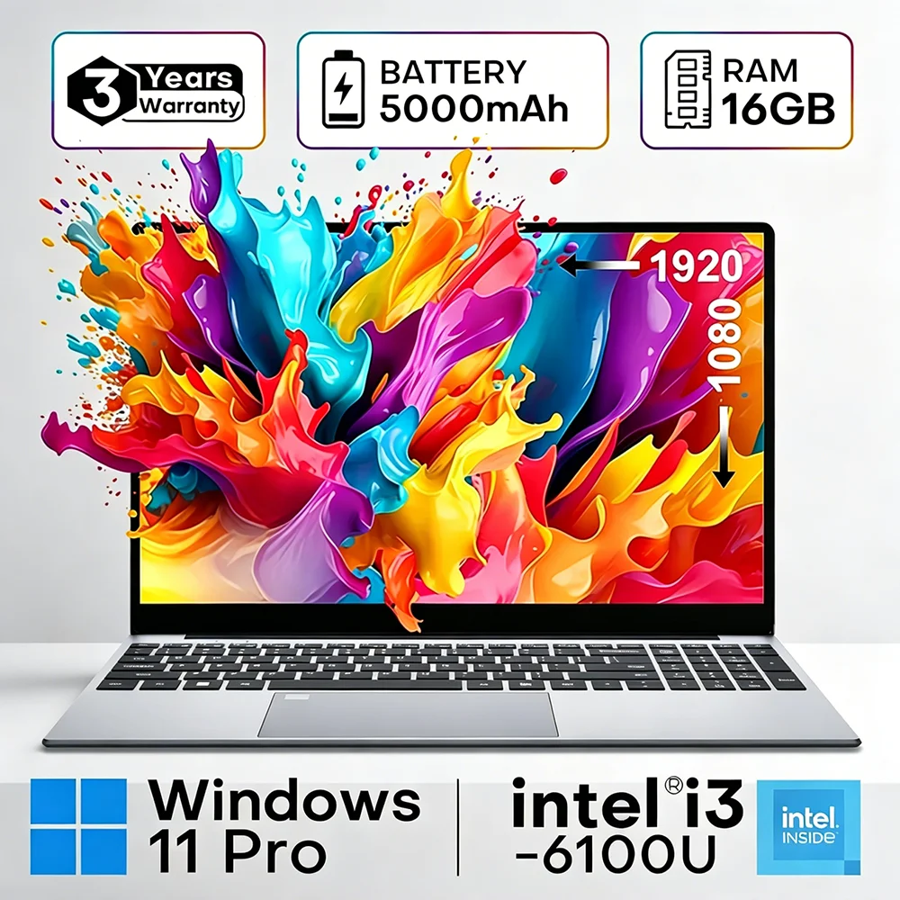 Xiaman 15,6 inch Intel Core i3 6100U Laptop Computer Windows 11 16GB RAM 1TB/2TB SSD Draagbare Notebook PC met achtergrondverlichting Kantoor/Studie Laptops