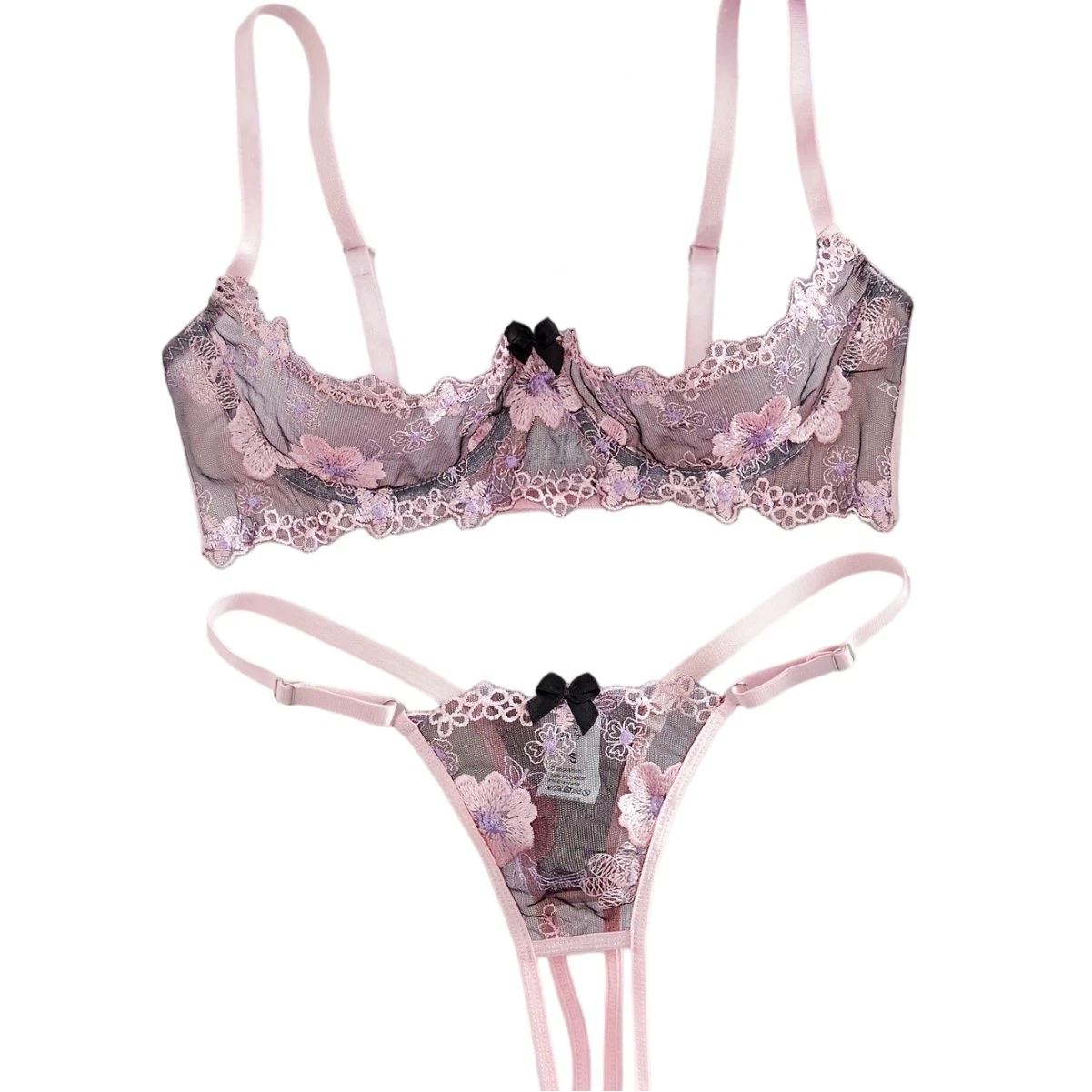 

Нежный комплект из 2 предметов во французском стиле ко Дню святого Валентина, дизайн с полуоткрытыми грудями, не нужно снимать, розовый цветочный узор с вышивкой, открытый крой.