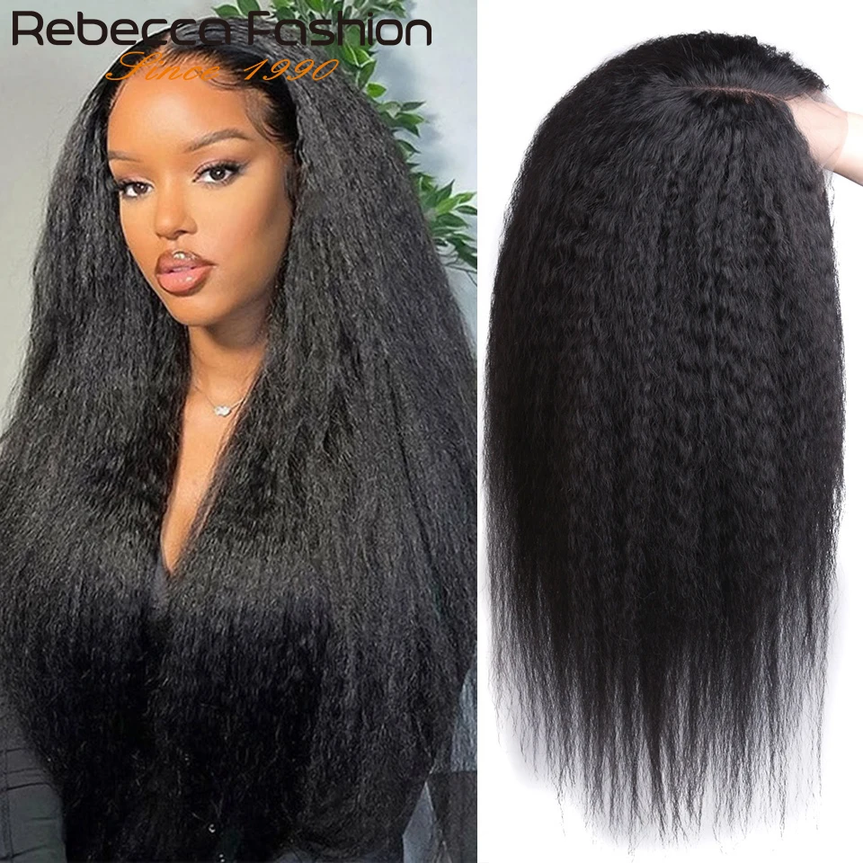 

26" 180D Kinky Straight Human Hair Wig Kinky Straight Lace Front Wigs 13*6*1 T Part Transparent Lace Match All Skins Wig