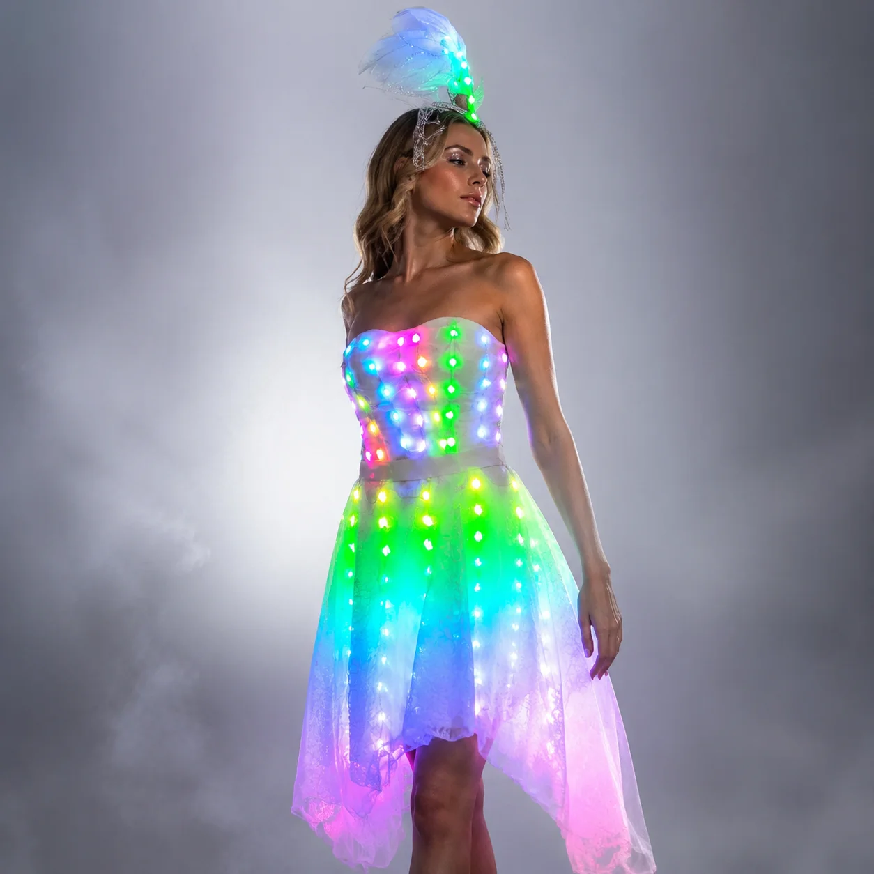 Full Color LED Lighting Tutu Skirt Sexy Micro Mini Skirts Night Club Lace Gown Trailing Skirt Court Dance Cosplay Ballet Costume