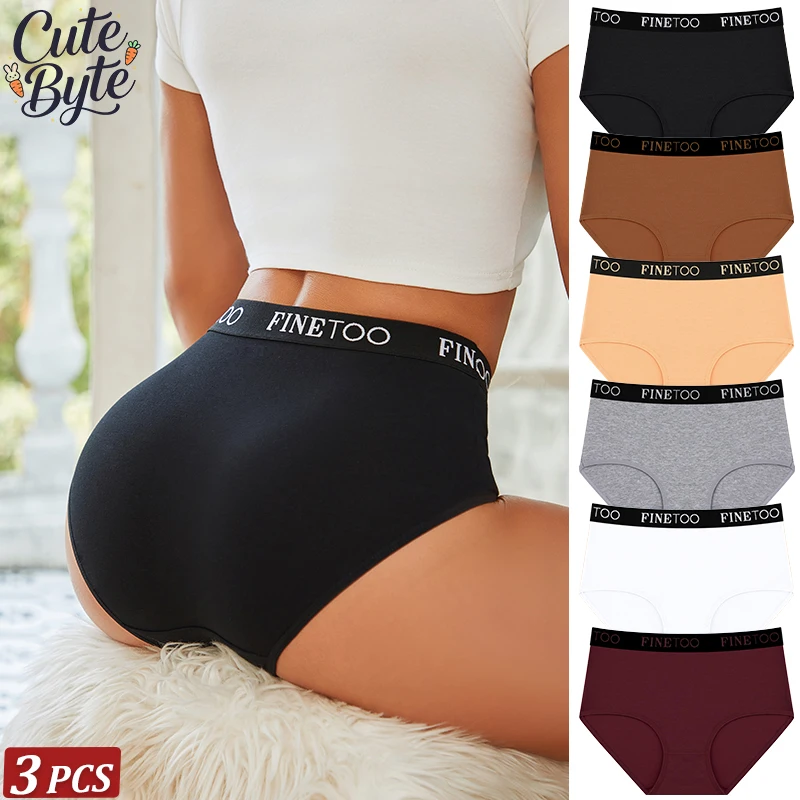 Finetoo 3er-Pack Damen Baumwoll-Slips, Übergrößen, Nahtlose Unterhosen, Atmungsaktive Unterwäsche, Weiche Lingerie mit Niedriger Taille, S-XXL