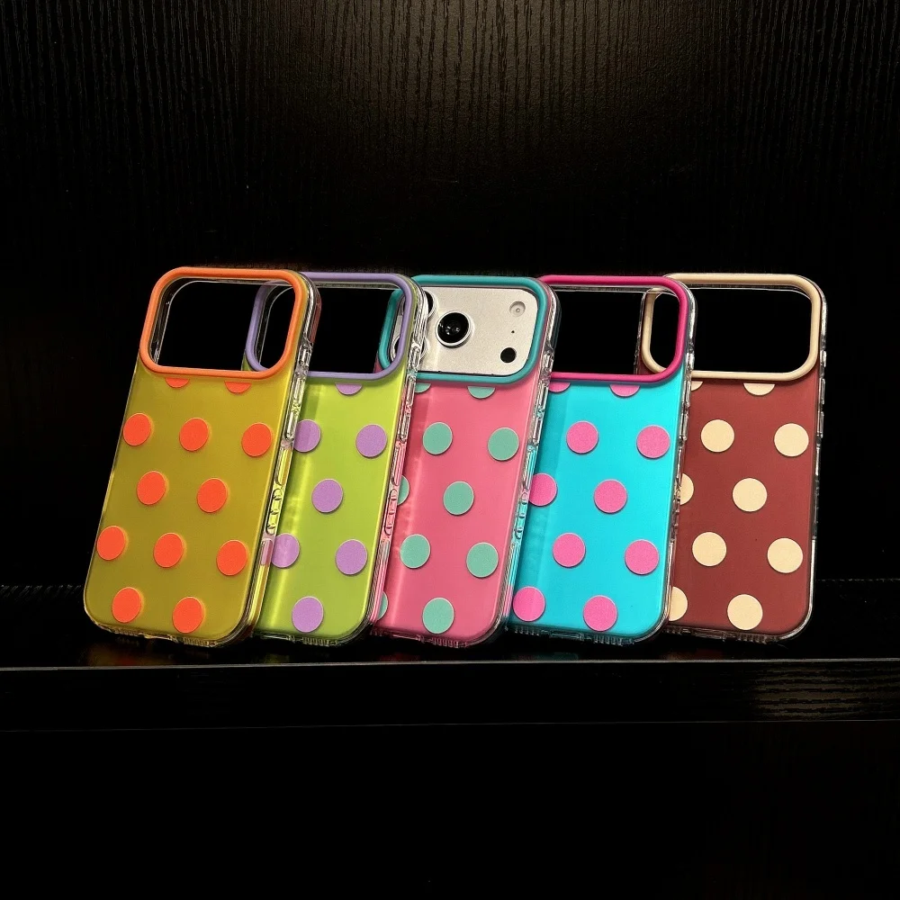 New Korean Ins Color Dot Phone Case for iPhone 17 Pro Max 16 Max 15 16 17 Pro Fashion Contrast Color Shockproof Protective Cover