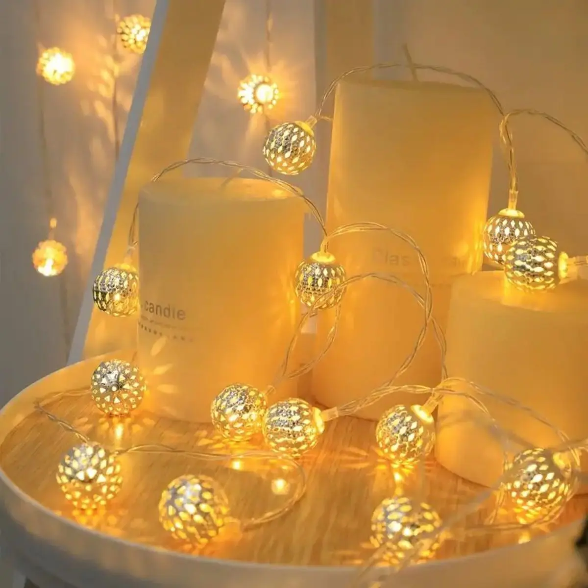 1 Set, Metal String Lights, Moroccan Ball Lamp String, Yard Light Spring Gift-NOT INCLUDED BATTERIES, Holiday Accessory