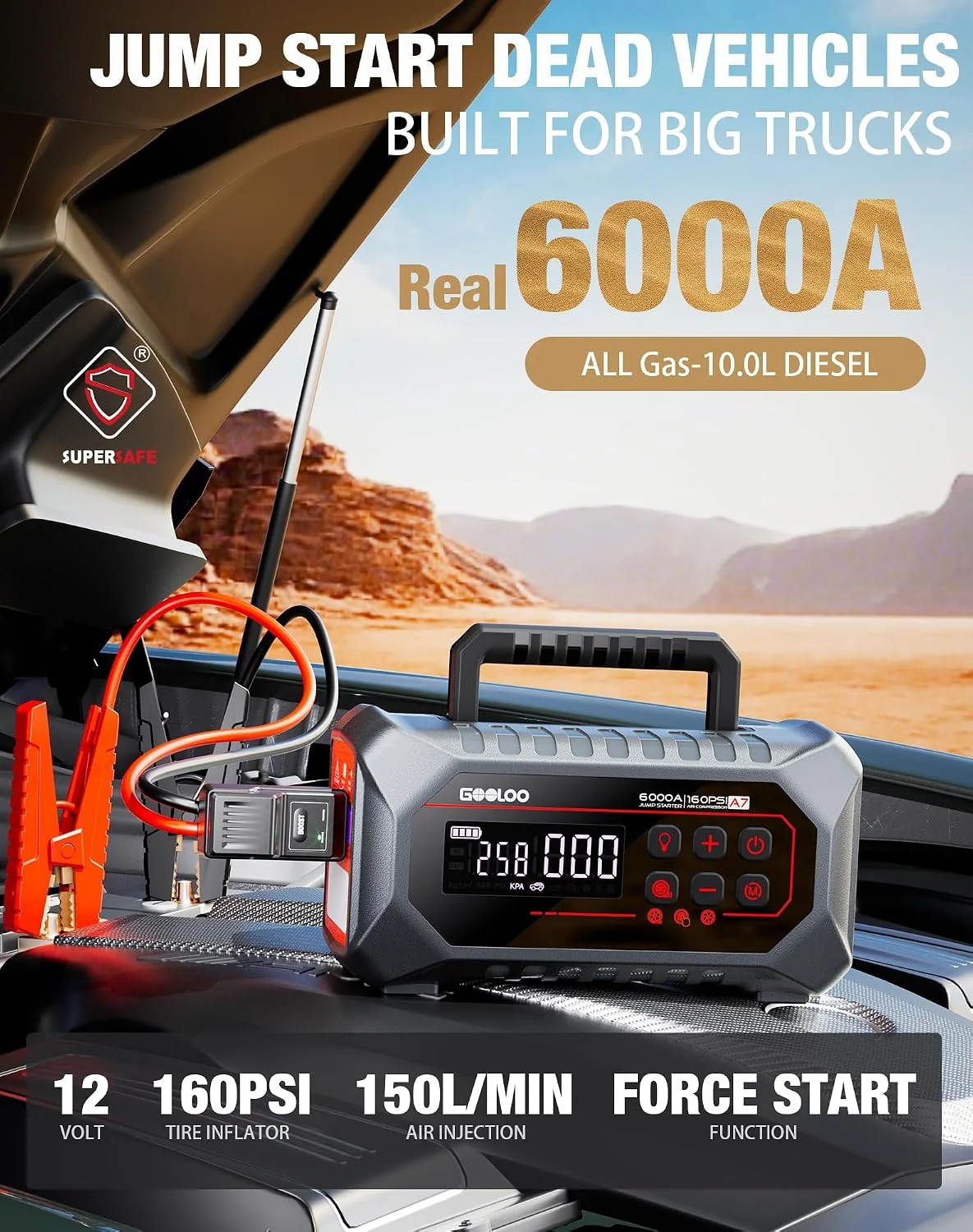 GOOLOO 6000A Jump Starter GT6000Car Starter with 100W Bi-Directional Fast Charge & GOOLOO A7 Jump Starter with Air Compressor