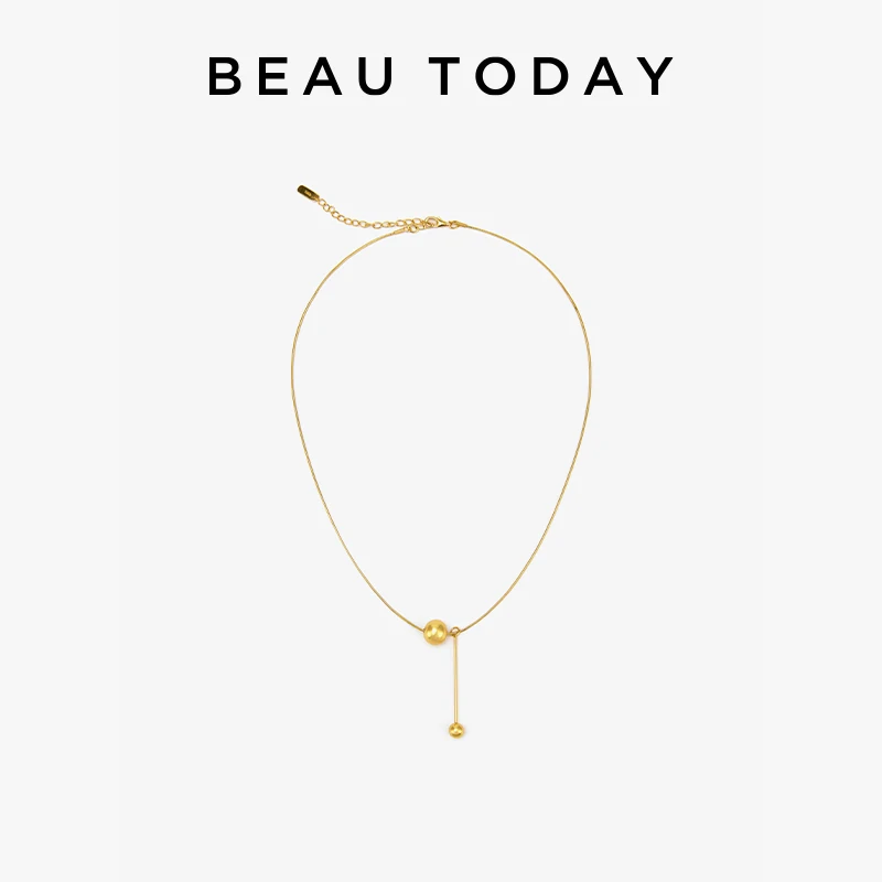 BEAUTODAY Fashion Simple Necklaces for Women Gold Beads Long Tassel Pull Design Clavicle Chains Ladies Jewelry Accessories 93038