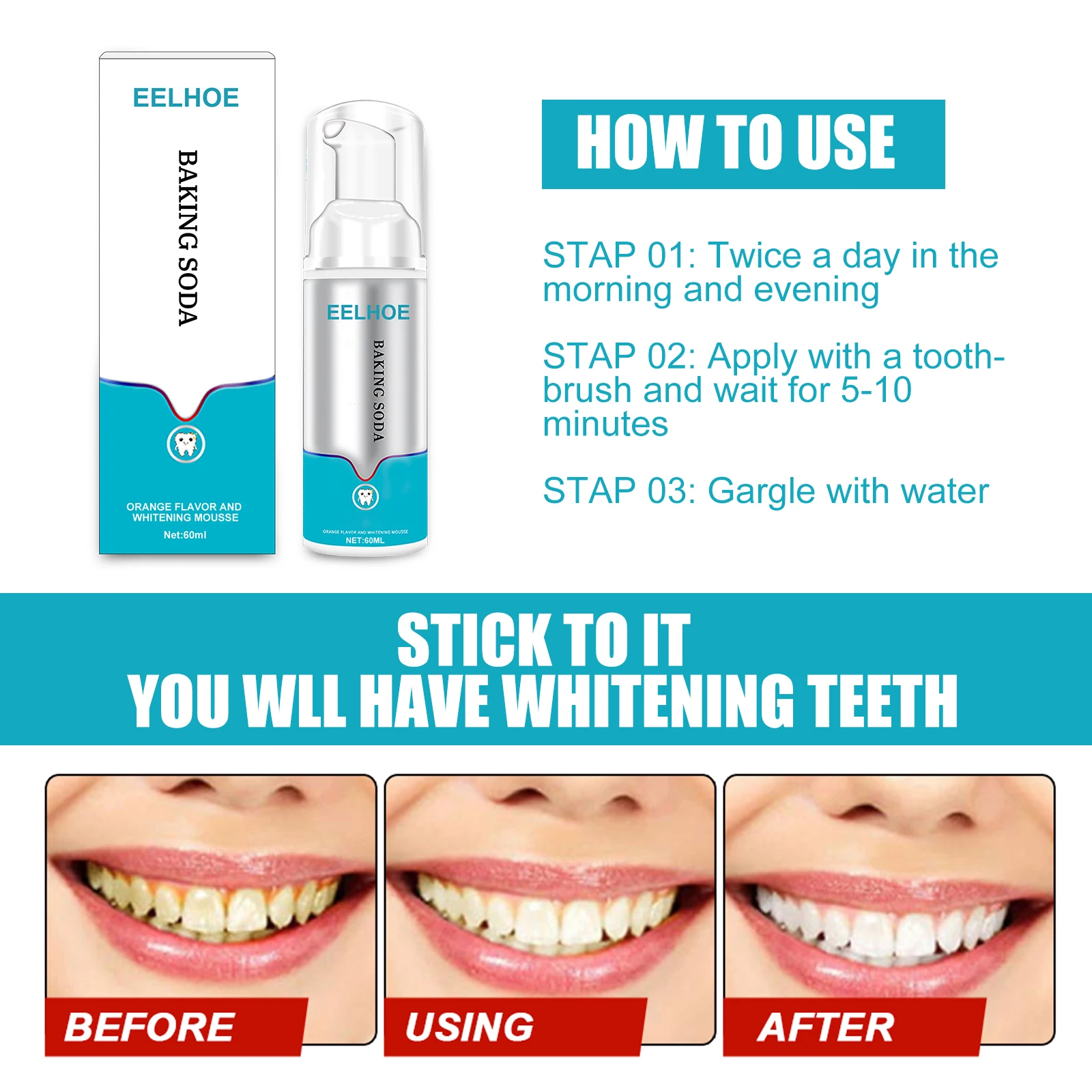 EELHOE Teeth Whitening Foam Toothpaste Tooth Yellow Remover Fresh Breath Bleaching Teeth Cleaning Toothpaste Oral Care Products