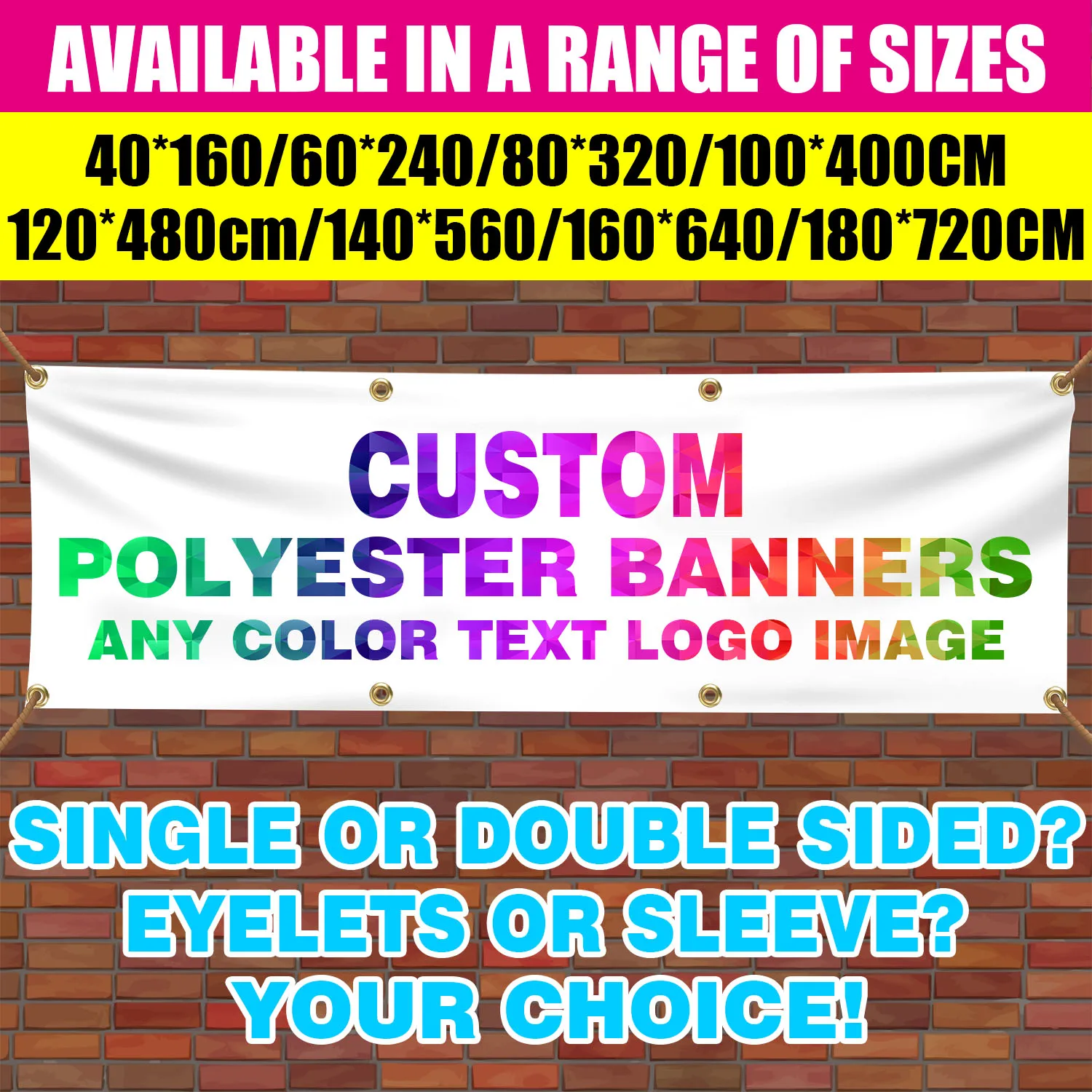 Any Size Custom Printed Polyester Banner Sign for Wedding Birthday Party Event Sports Personalized Design Business Backdrop Flag