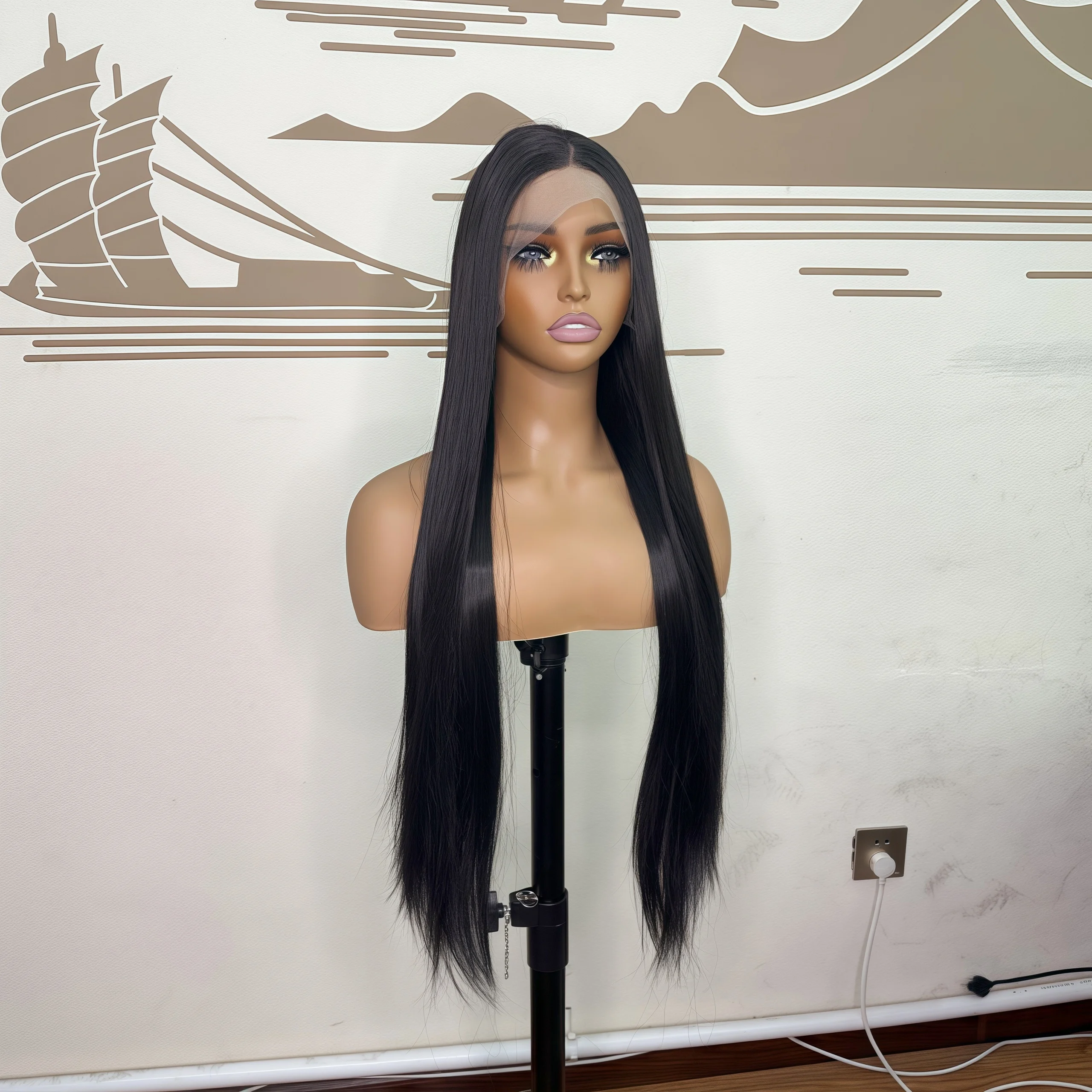 fashion synthetic lace front wig 24inch long straight hair frontal lace wigs 13x4 free-part glueless heat resistant wigs for wom