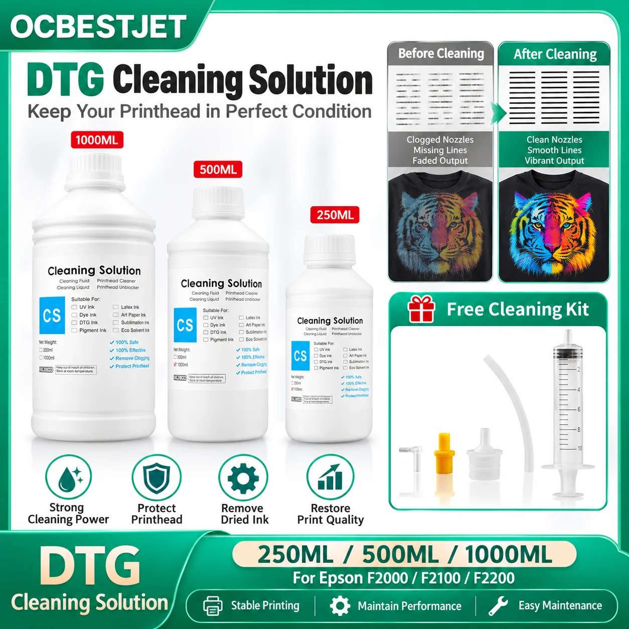 DTG Cleaning Solution Textile Pigment Ink Garment Ink Print Head Cleaning Liquid Capping Station Cleaning Fluid DTG Ink Cleaner