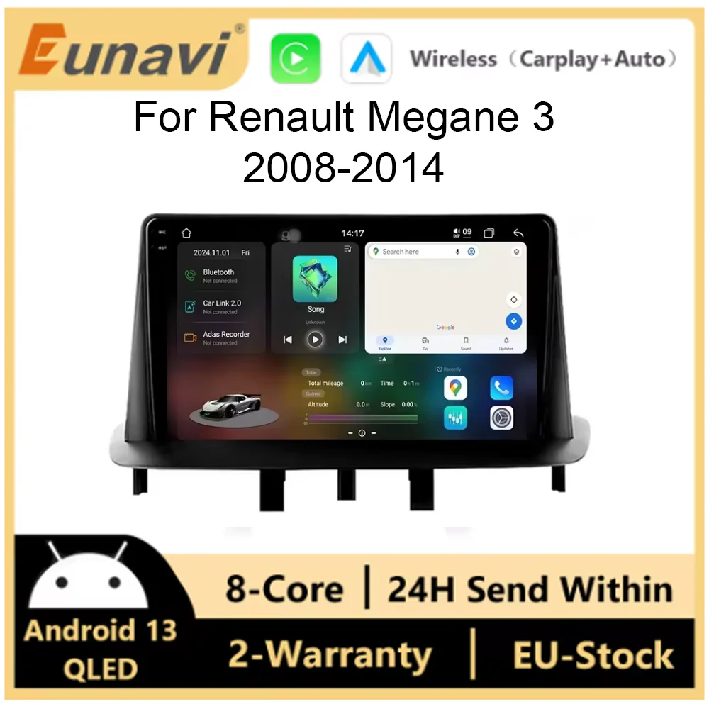 Android 13 CarPlay Radio samochodowe dla Renault Megane 3 2008-2014 samochodowy odtwarzacz multimedialny Navi GPS - zdjęcie 1
