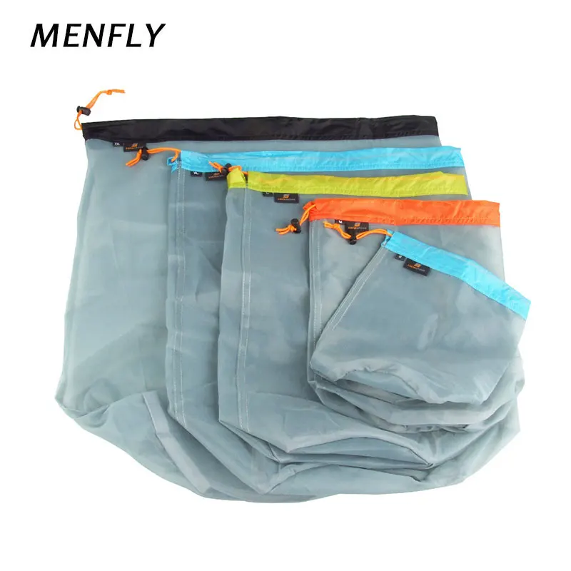 

Gray Mesh Storage Bag Camping Hiking Lightly Organize Sack Compression Bags Travel Accessories Polyester Drawstring Pocket