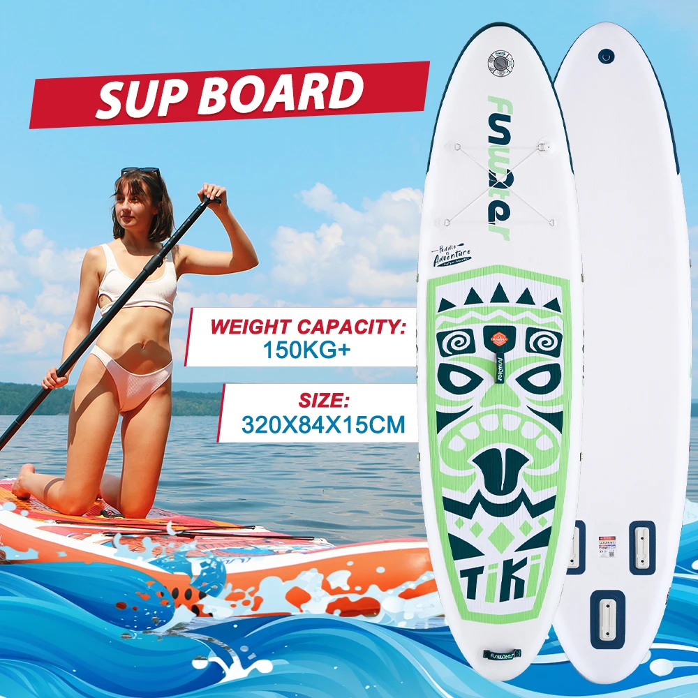FunWater SUPFR01E 320cm-350cm Aufblasbares Stand-Up-Paddle-Board Surfbrett Komplettes Paddleboard-Zubehör Verstellbares Paddel, Pumpe, ISUP-Reiserucksack, Leash, Wasserdichte Tasche, Erwachsenen-Paddle-Board – Detail 35