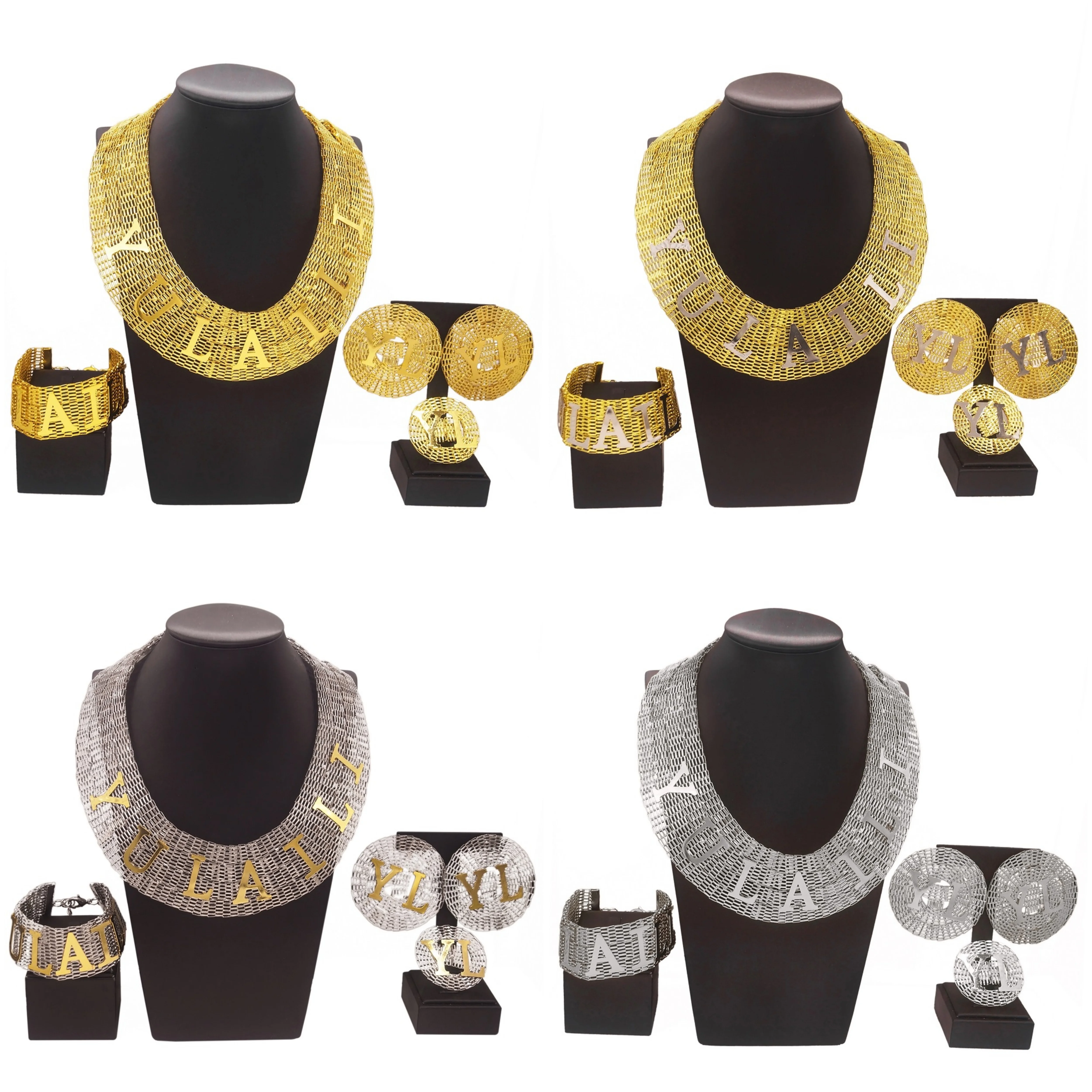 Yulaili Custom Name Brazilian Gold Jewelry Set Big Choker Letter Necklace for Women African Dubai Wedding Luxury Gift H30202