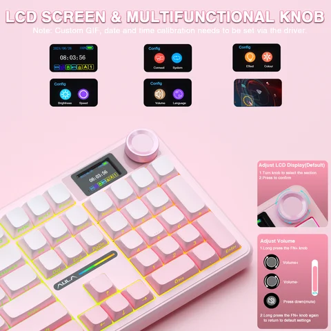 AULA F108 pro Беспроводная механическая геймерская клавиатура с дисплеем