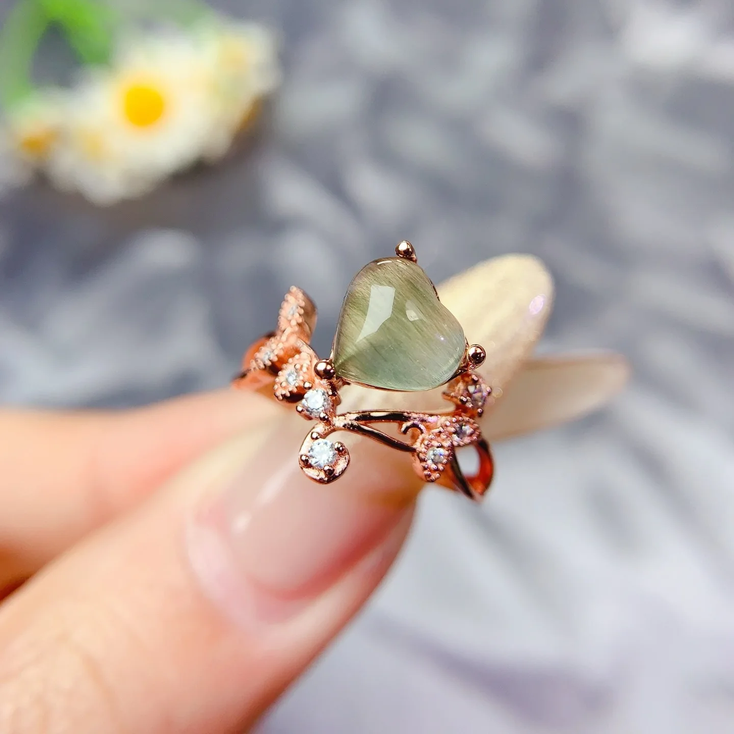 KJJEAXCMY Boutique Jewelry Girl Natural Hair Crystal Gemstone Ring 925 Pure Silver Plated Rose Gold Christmas Gift for Girlfrien