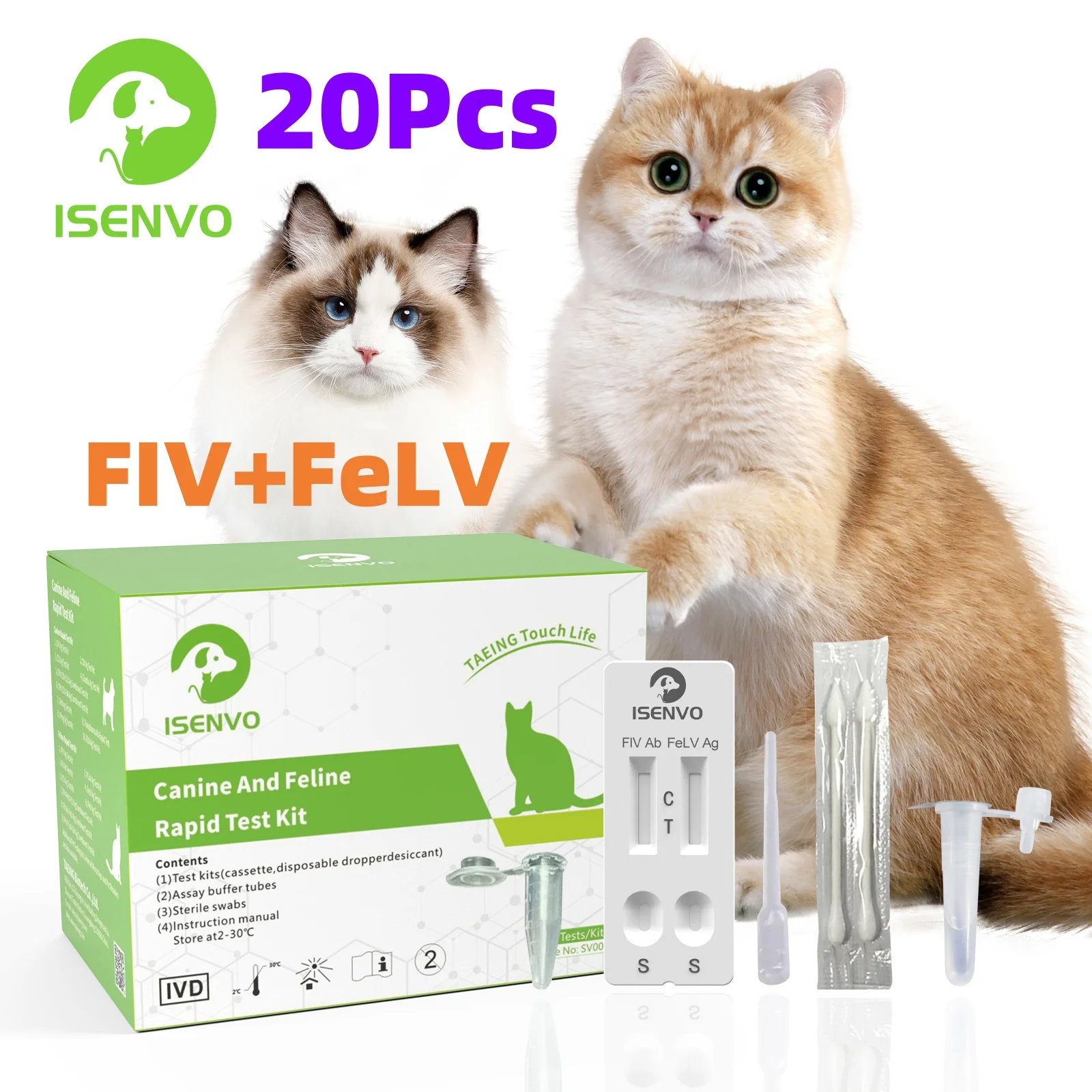

20 Pcs (FIV+FeLV) Feline Immunodeficiency & Leukemia Combo Test Kits for Cats