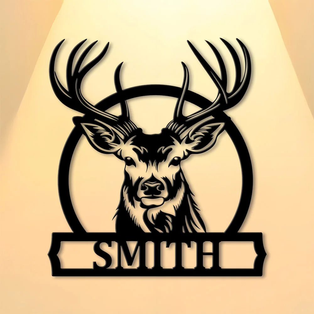 Personalized Deer Family Name Metal Sign Custom Antler Wall Art Hunting/Cabin/Rustic Home Decorations Gift for Him Father's Day view 4