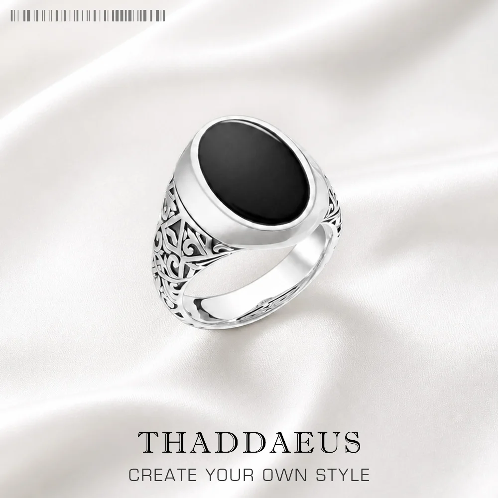 Black Oval Signet Ring Europe Style Fine Jewelry For Women Men Summer Brand New Vintage 925 Sterling Silver Gift