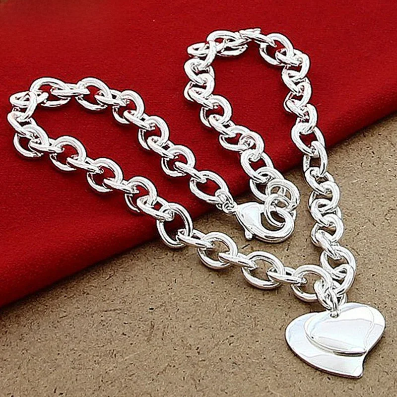 DOTEFFIL 925 Sterling Silver podwójne serce wisiorek 18 Cal łańcuszek naszyjnik dla kobiet ślub zaręczyny biżuteria — zdjęcie 2