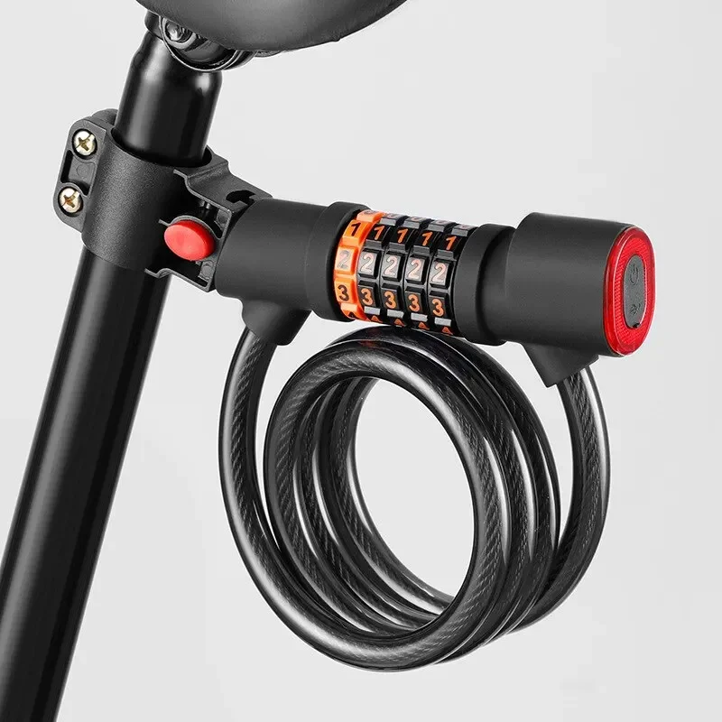 AliExpress NONE Bicycle Lock with Tail Light 5-Digit Security Password Bike Lock Steel Cable Chain Anti-theft Bicycle Bike Accessories